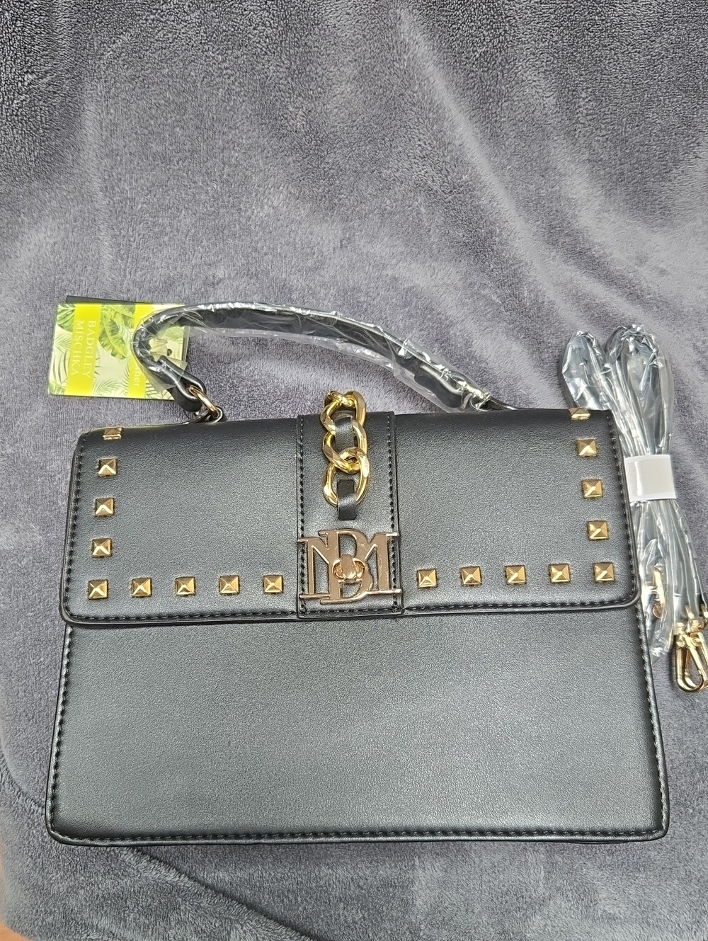 Badgley Mischka Black and Gold Studded Shoulder Bag